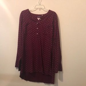 Burgundy half button up blouse